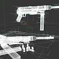 Detailed Submachine Guns With Bullets Display On Metal Table Surface Design View 3d model