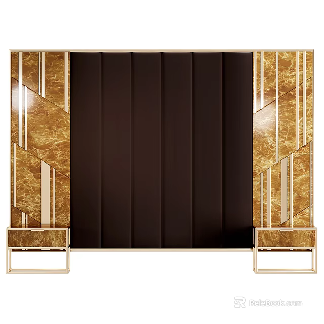 Elegant Luxury Gold Framed Decorative Panel With Dark Brown Upholstered Center And Geometric Patterns 3d model 