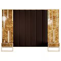 Elegant Luxury Gold Framed Decorative Panel With Dark Brown Upholstered Center And Geometric Patterns