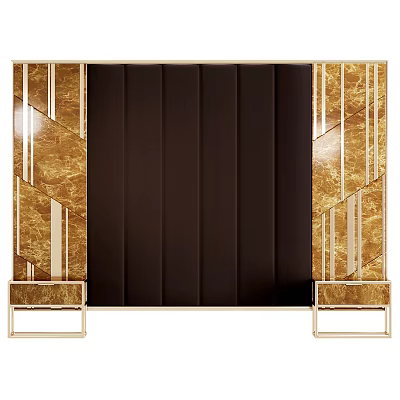Elegant Luxury Gold Framed Decorative Panel With Dark Brown Upholstered Center And Geometric Patterns 3d model