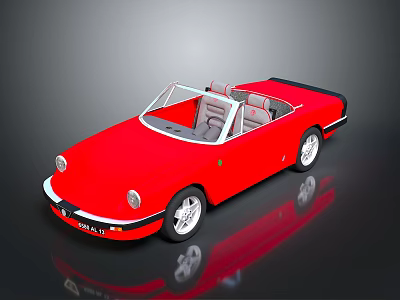 Vintage Red ALFA Convertible Car With Light Gray Interior And Silver Wheels 3d model