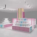 Disney Themed Bookcase Design With Pink And White Display Shelves And Stands 3d model