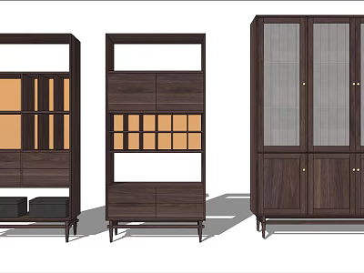 Modern Wooden Bookcases With Glass Doors Open Shelves Drawers And Contemporary Design 3d model