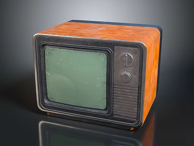 Vintage Retro Television With Orange Wooden Case Green Screen And Control Knobs 3d model