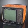 Vintage Retro Television With Orange Wooden Case Green Screen And Control Knobs