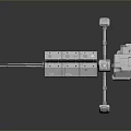 3D Rendered Metallic Mechanical Device With Elongated Parts And Support Stand Structure