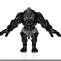 Large Mythical Warrior In Black Armor With White Patterns And Decorative Necklace