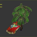 Cartoon Scene Featuring Red Convertible Car With Characters Beside Green Palm Tree