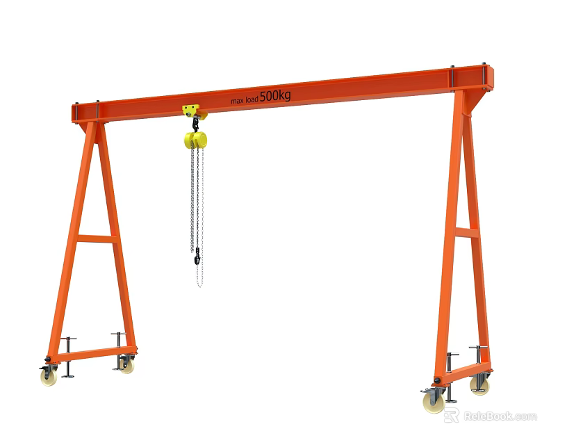 Industrial Orange Wheeled Gantry Crane With 2000kg Capacity Frame Hoist 3d model 