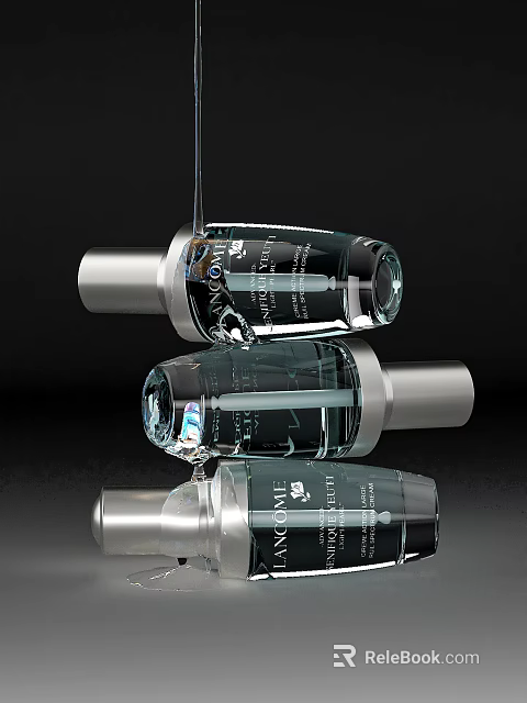 Stacked Noir Paris Luxury Perfume Bottles With Transparent Design And Silver Caps 3d model 