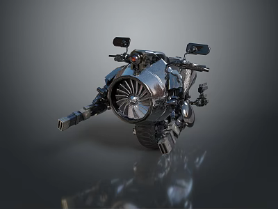 Futuristic Metallic Motorcycle Featuring Jet Engine And Industrial Design Details 3d model