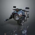 Futuristic Metallic Motorcycle Featuring Jet Engine And Industrial Design Details