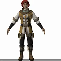 Red Haired Man In White Shirt Brown Vest Black Pants Brown Boots And Wrist Guards