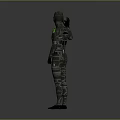 Futuristic Sci Fi Character In Helmet And Bodysuit With Green Glowing Accents Waving Hand