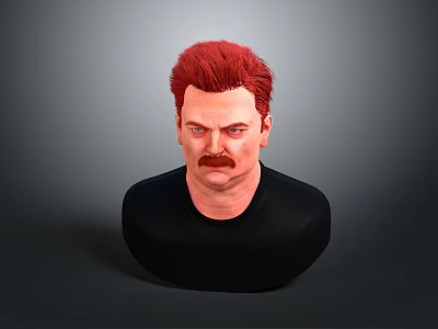 Man With Red Hair And Mustache In Black Shirt Against Gray Background 3d model