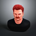 Man With Red Hair And Mustache In Black Shirt Against Gray Background