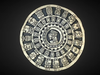 Exquisite Stone Wood Carved Disk With Ancient Glyphs And Intricate Patterns 3d model