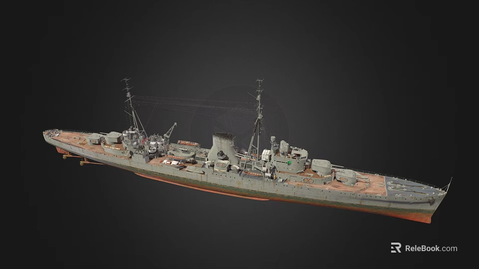 3D Warship Model With Detailed Gray Hull Deck Turrets Masts And Military Equipment 3d model 