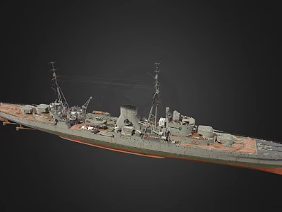 3D Warship Model With Detailed Gray Hull Deck Turrets Masts And Military Equipment 3d model