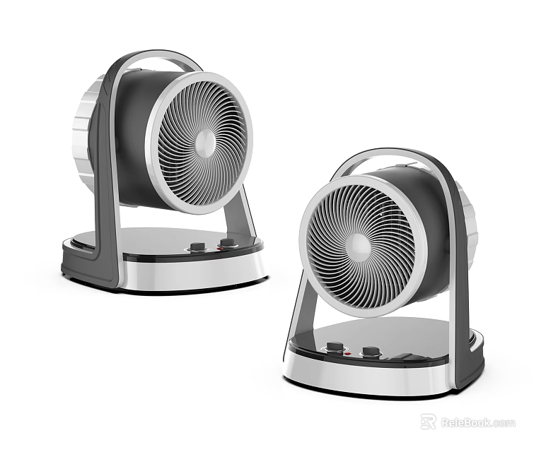 Public Facility Two Modern Black Silver Fans With Stable Base And Curved Brackets 3d model 