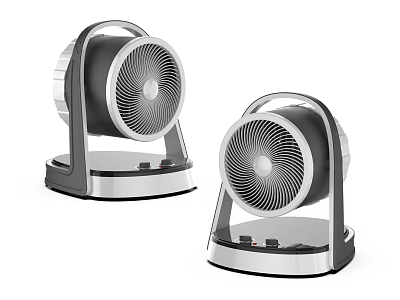 Public Facility Two Modern Black Silver Fans With Stable Base And Curved Brackets 3d model