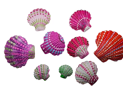 Colorful Shell Shaped Decorative Ornament Set with Polka Dots and Striped Patterns 3d model