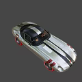 Silver Vintage Sports Car With Black Stripes Sleek Body Round Headlights And Black Roof