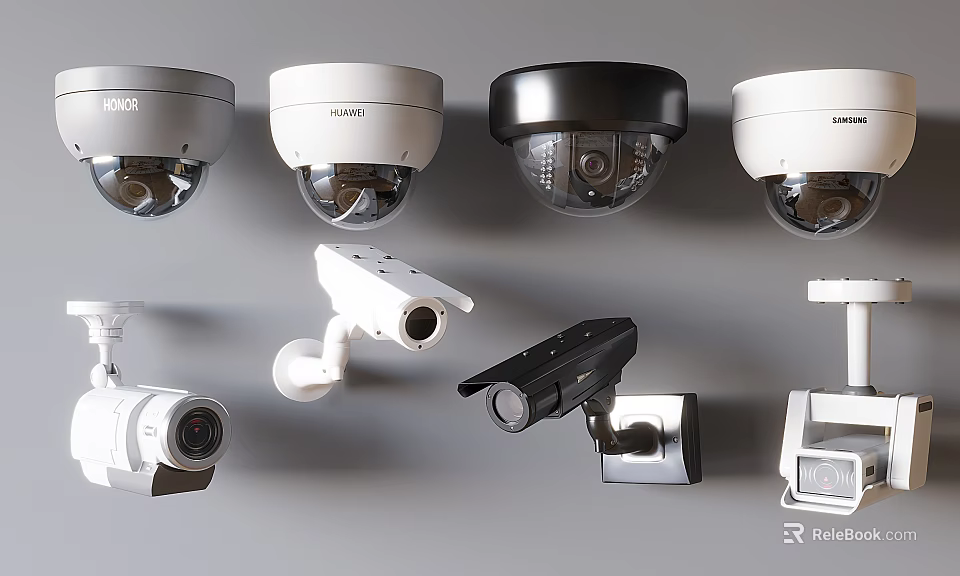 Various Models of Projection Monitoring Security Cameras Including Dome Bullet And Bracket Mounted Devices 3d model 