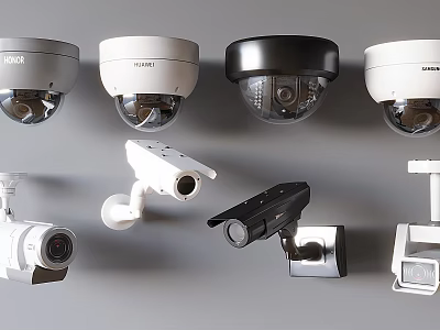 Various Models of Projection Monitoring Security Cameras Including Dome Bullet And Bracket Mounted Devices 3d model