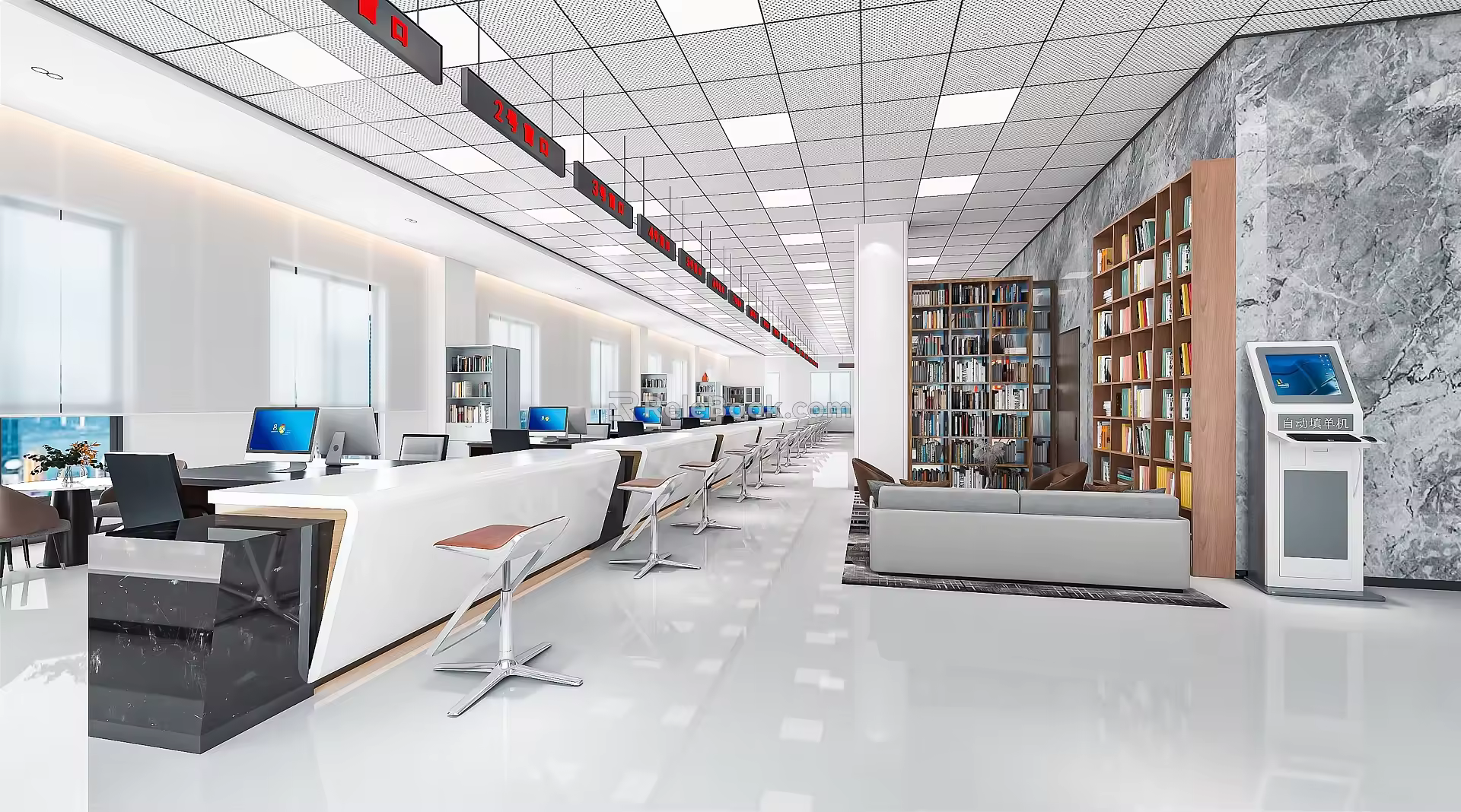 Modern Hall Public Office Hall Service Center Service Hall Convenience Service Hall Reception Hall Window 3d model