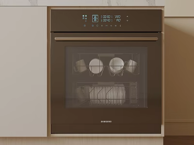 Modern Brown Haier Dishwasher With Digital Display And Cups Plates Inside Kitchen Appliance 3d model