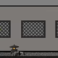 Building Exterior Wall Featuring Japanese Style White Surface Intricate Lattice And Stone Lantern