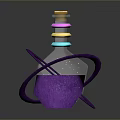 Woman Holding Elegant Crystal Bottle With Purple Ring Golden Cap And Geometric Cut