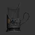 Daily Use Decorative Transparent Cup With Colorful Pattern Metal Base And Spoon