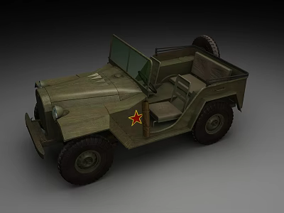 Vintage Green Military Style Utility Vehicle With Open Top And Red Star 3d model