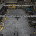 Industrial Plant Interior With Multi Level Metal Platforms Gray Floor And Yellow Markings