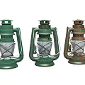 Vintage Candle Lanterns With Metal Frame Glass Shade Brown Green Colors