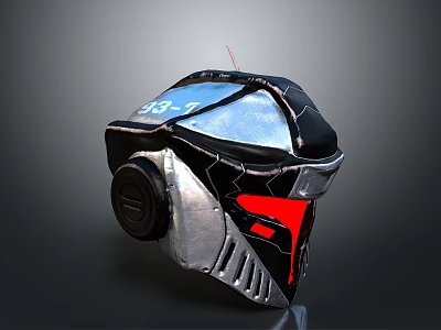 Futuristic Metallic Helmet Design With Black Silver Red Accents Visor And Antenna 3d model