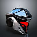 Futuristic Metallic Helmet Design With Black Silver Red Accents Visor And Antenna