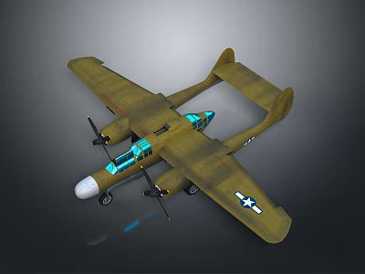 Tan Military Airplane With Twin Propellers Blue Details And Star Emblem On Wings 3d model