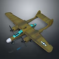 Tan Military Airplane With Twin Propellers Blue Details And Star Emblem On Wings
