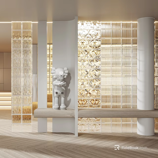 Modern Interior Partition Design With Geometric Patterns And Sculpture In Bright Space 3d model 