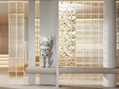 Modern Interior Partition Design With Geometric Patterns And Sculpture In Bright Space 3d model