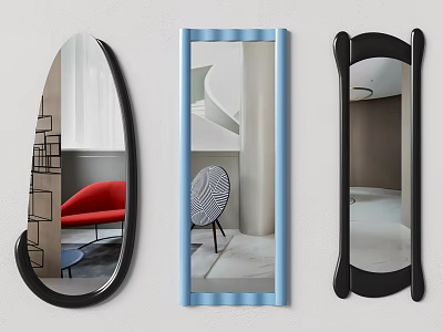 Modern Various Shaped Mirrors With Black Blue Frames Reflecting Indoor Scenes 3d model