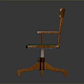 Classic Wooden Single Chair With Green Cushion Armrests And Swivel Base
