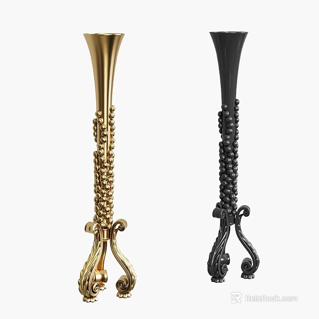 Gold And Black Decorative Ornament Set With Intricate Carved Detailing For Home Decor 3d model 