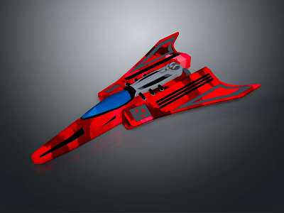 Red Spacecraft Model With Streamlined Design Blue Cockpit And Black Stripes 3d model