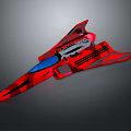 Red Spacecraft Model With Streamlined Design Blue Cockpit And Black Stripes