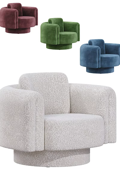 Modern Single Sofa with Velvet Upholstery in Different Colors and Rounded Arms 3d model