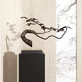 Metal Branch Decorative Ornament Set with Black Base and Wooden Marble Wall Background